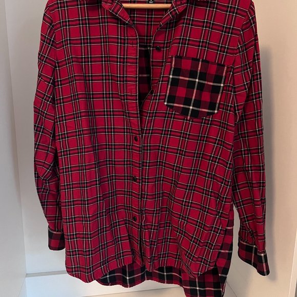 Madewell Ex Boyfriend Button Down in Red Plaid Patchwork - Picture 2 of 6